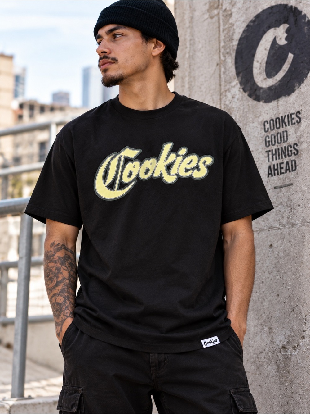 COOKIES Good Things Ahead Men’s XL Black Logo Graphic Crew Neck T-Shirt